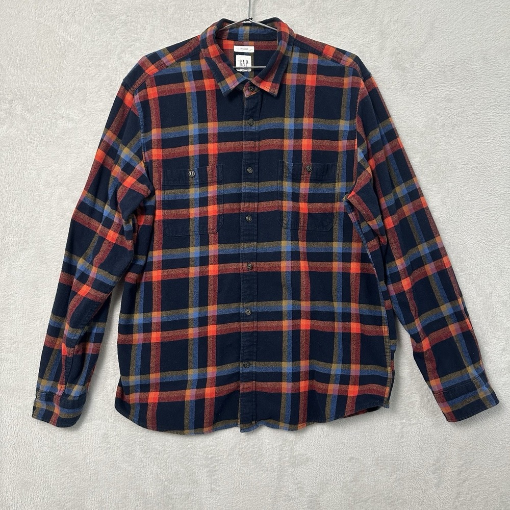Gap Untucked Plaid Flannel Long Sleeve Shirt Men's Size XL Preppy Casual